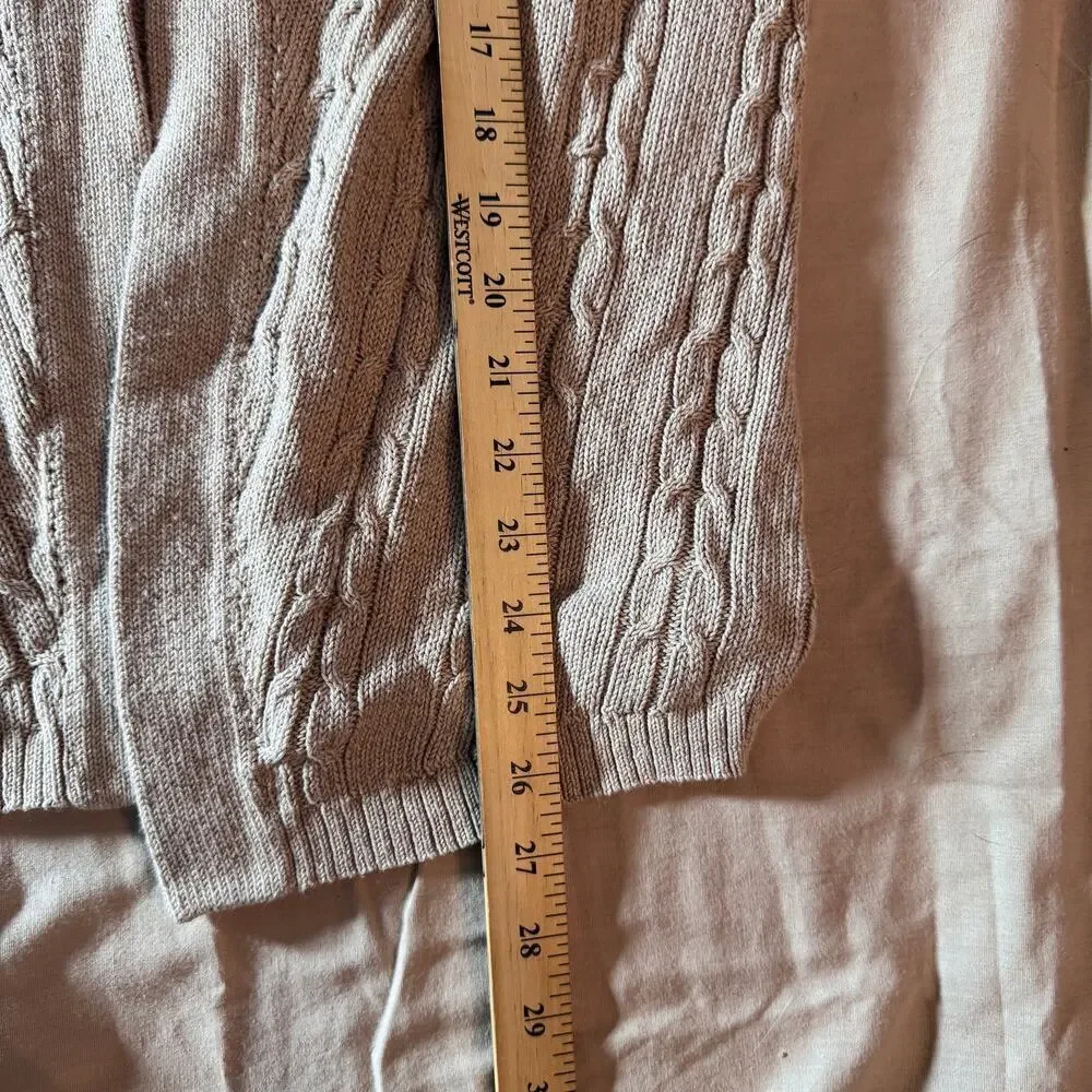 J. Jill Women's sz Small Oatmeal/Tan Open Front Cable Knit Cardigan Half Sleeves